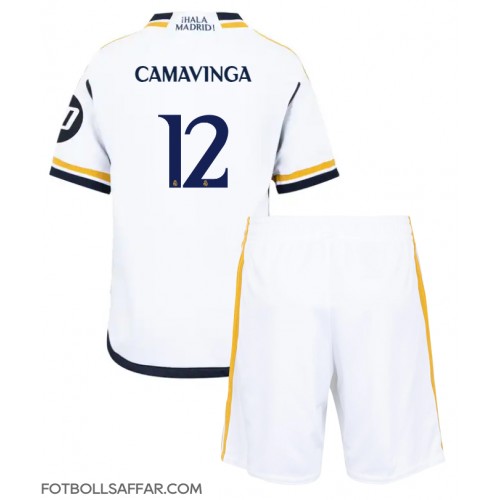 Real Madrid Eduardo Camavinga #12 Hemmadräkt Barn 2023-24 Kortärmad (+ Korta byxor)